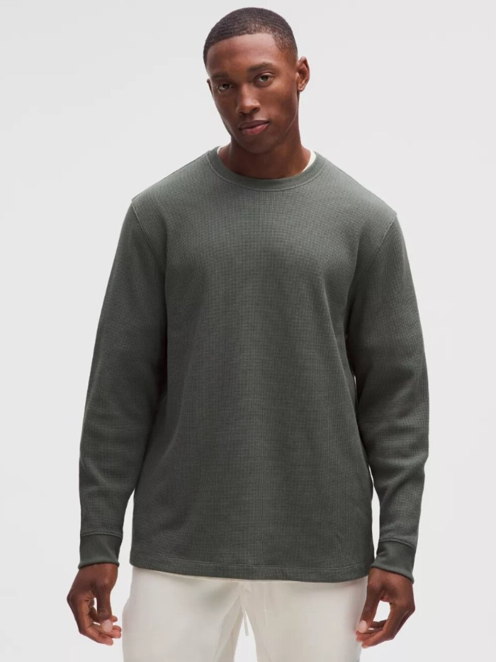 *NWT Lululemon Men's Cotton-Blend Waffle Knit Long-Sleeve Shirt — Palm Deco